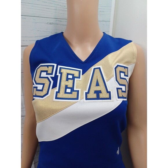 Vtg Varsity Cheerleading Cheerleader Uniform Seas Blue White Good Sz 32+1 /6-14 - Picture 3 of 8